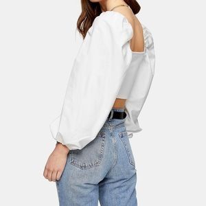 Topshop White Poplin Ballon Top